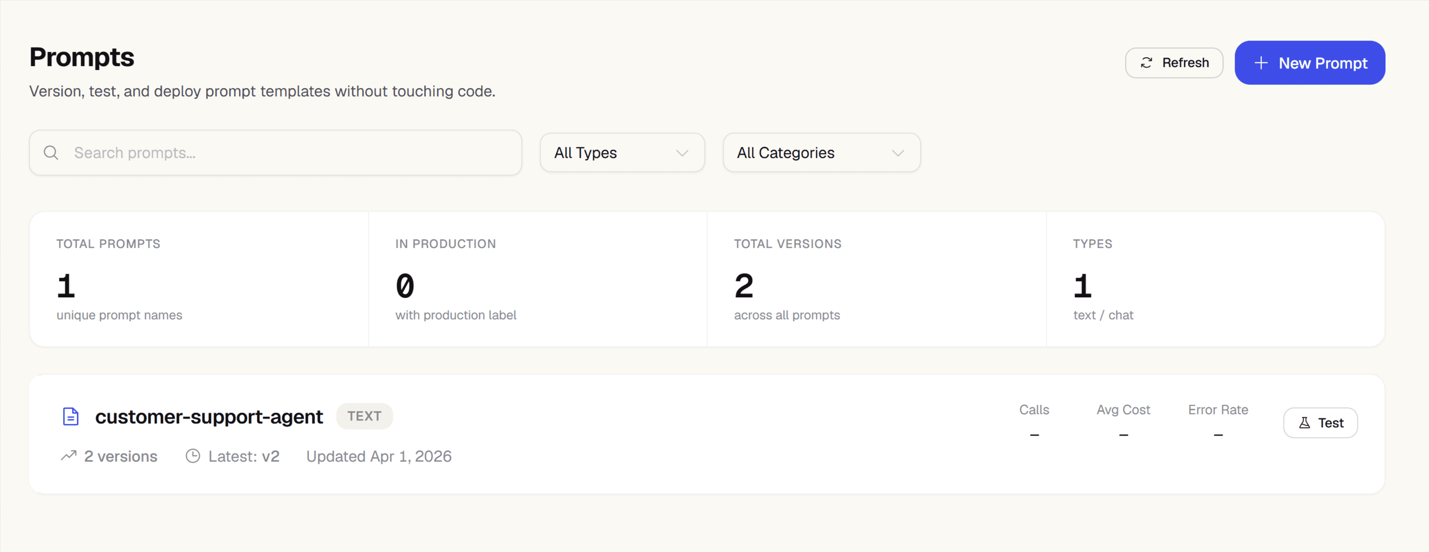 Zespan prompt management showing version history with production promotion button